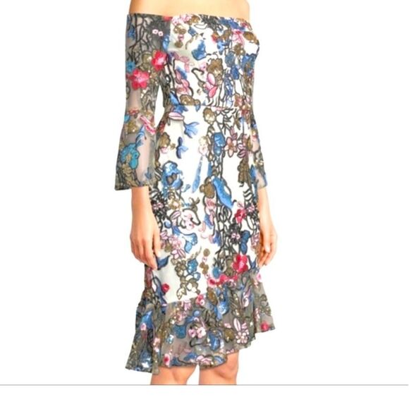 NWT Alexia AdmorMulti Sequined Embroidered Off
Shoulder Midi Dress Size 4 NWT - Picture 3 of 13